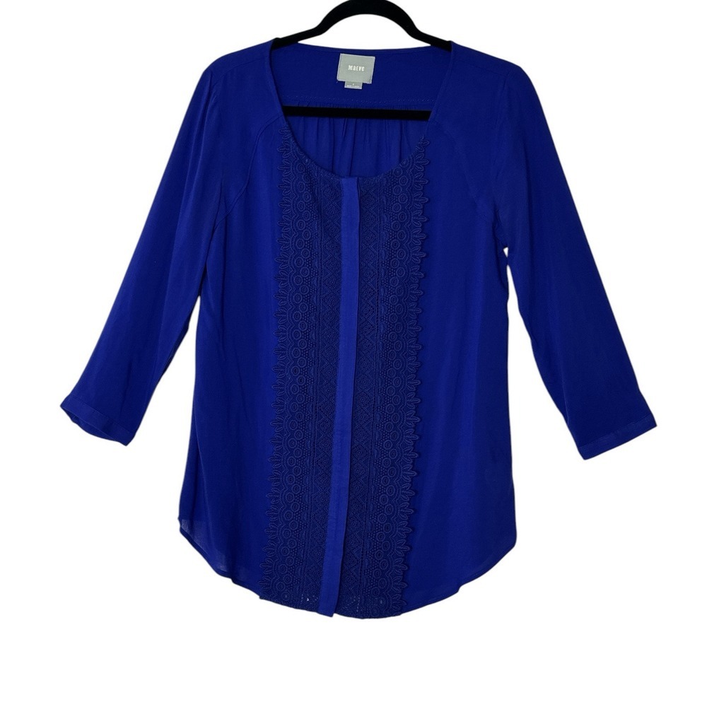 Maeve Cobalt Blue Lace Button Down Blouse